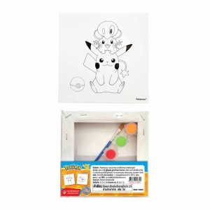 Pokémon กรอบภาพระบายสีผ้าแคนวาสพร้อมชุดสี (ลายกลุ่มแนวตั้ง 3 ตัว)